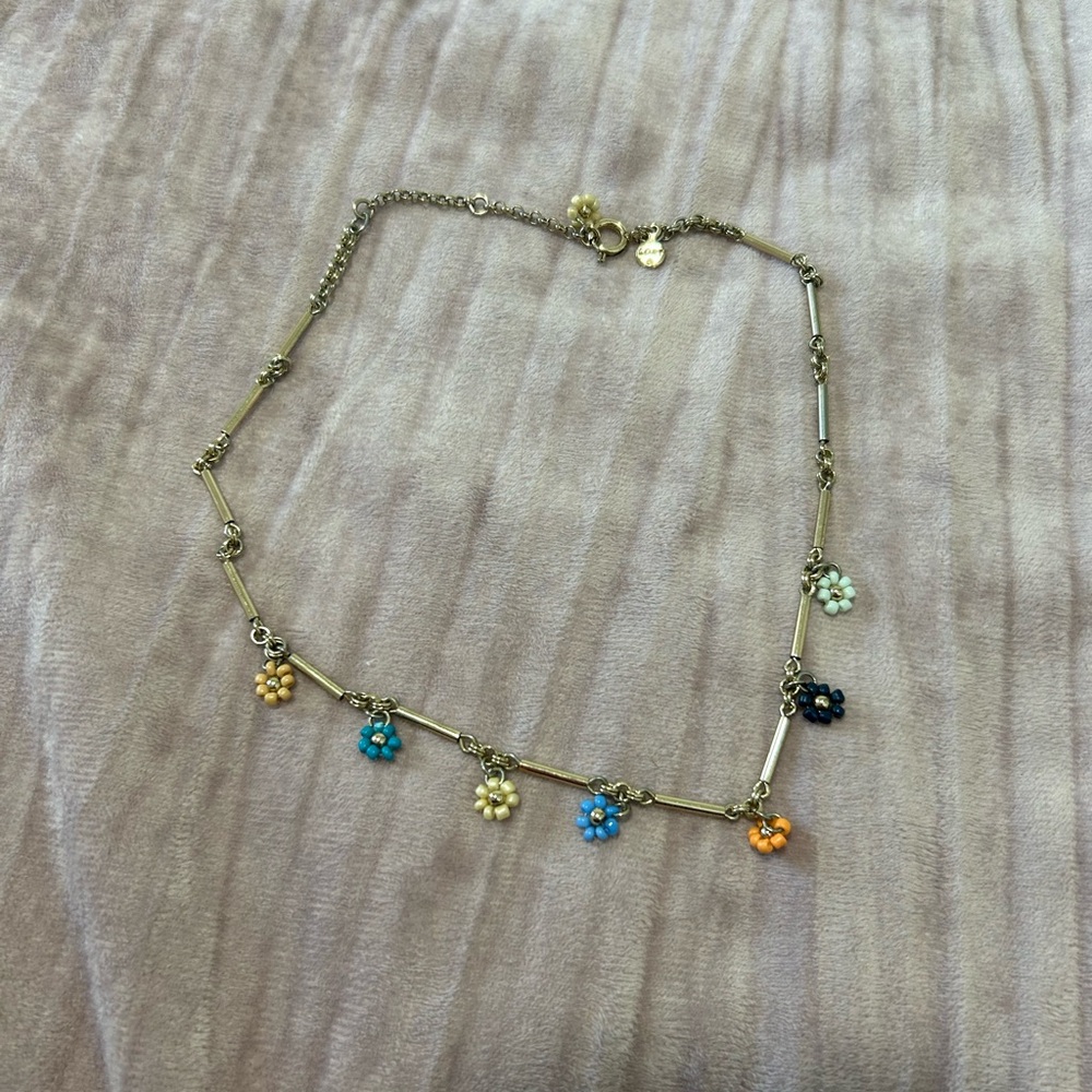 LOFT Gold Choker Necklace with Colorful Floral Charms